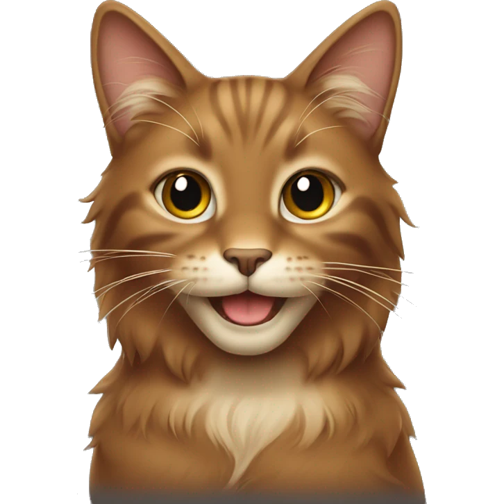 Brown long haired cat smiling emoji