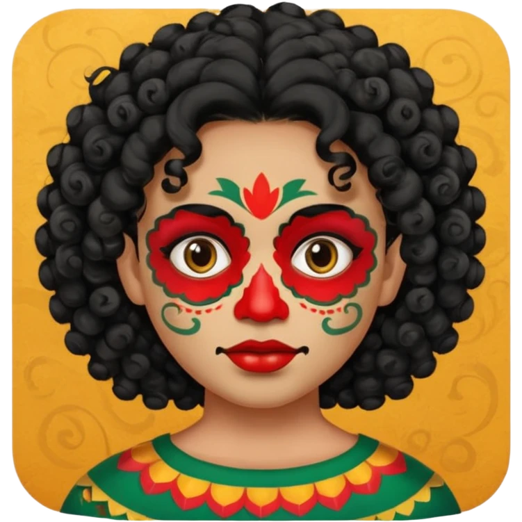 painted face mexican theme, curly hair emoji