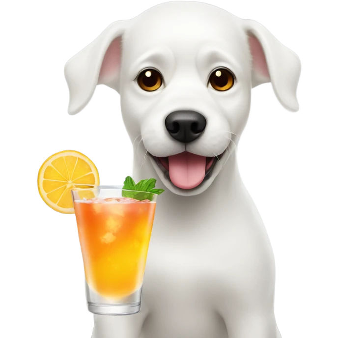 White dog with cocktail emoji