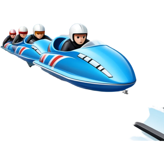 An icon featuring a sleek bobsled with athletes racing down an icy track at high speed, helmets on and bodies aligned for aerodynamics. The scene is set in a stunning snowy mountain valley with pine trees, spectators, and crisp blue sky. Transparent background captures the thrill of bobsleigh. emoji