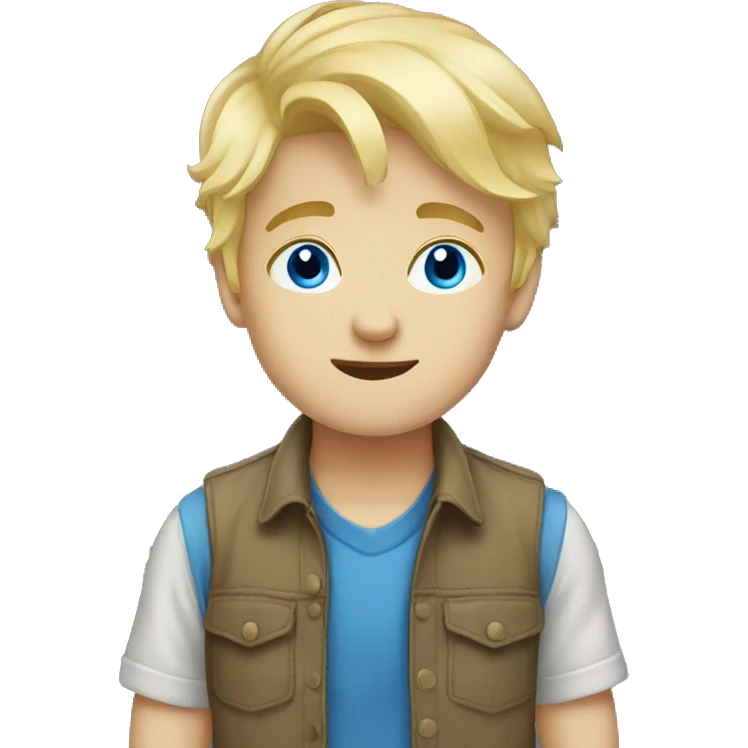 blonde hair blue eyes boy looking under emoji