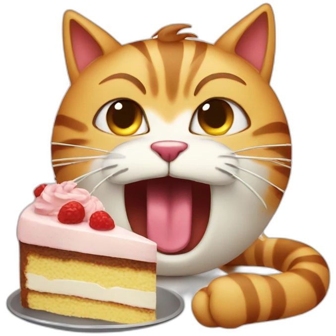 Angry cat eating cake with cream emoji