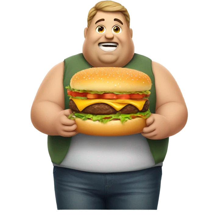 A fat man with a burger emoji