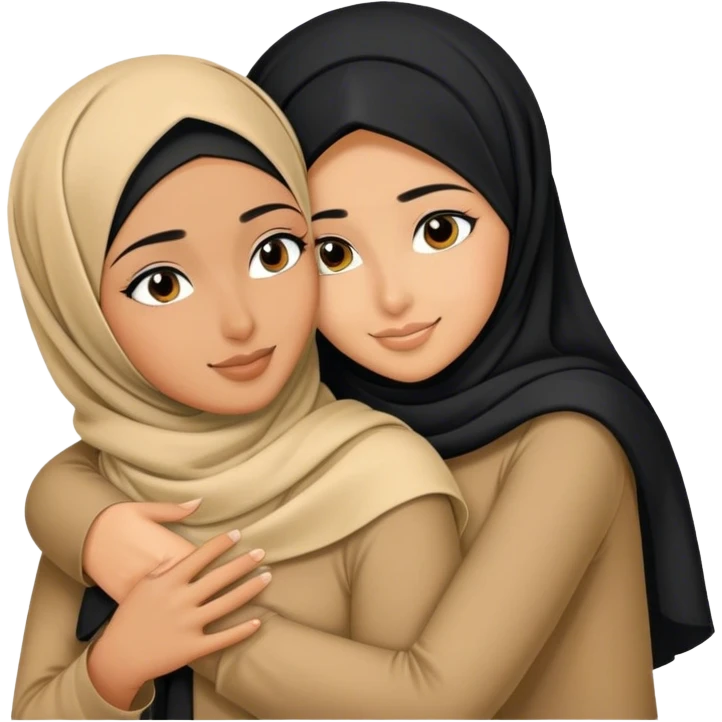 hijabi girl and best friends with black hair hugging emoji