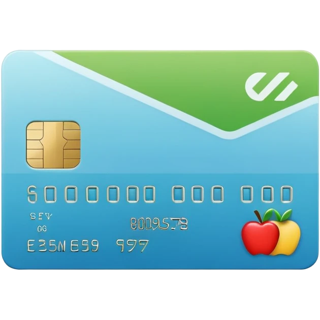 Apple style emoji of a credit card with a check mark, minimalistic, clean design, flat colors emoji