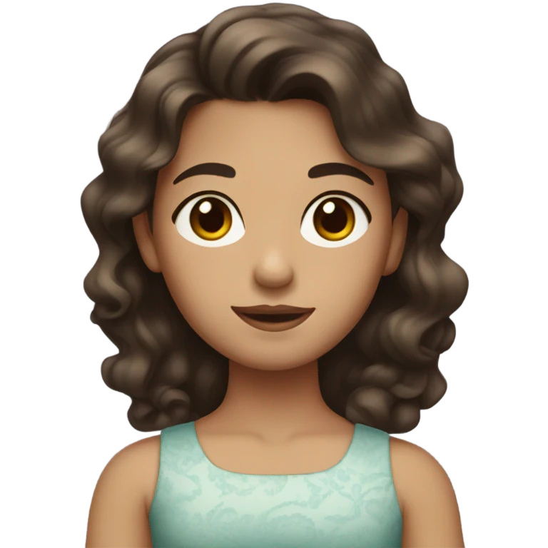 girl with wavy dark brown hair and brown eyes in a dress  emoji