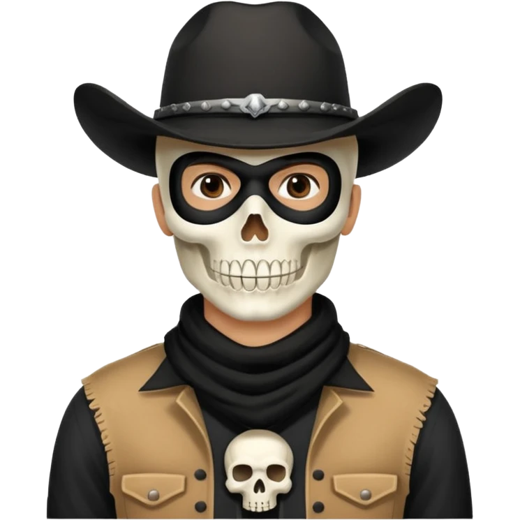 🤠+💀, colocar uma máscara preta no pescoço  emoji