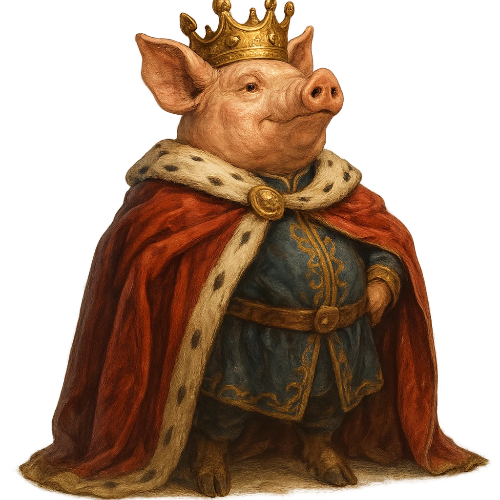 king pig in majestic pose, fantasy illustration emoji