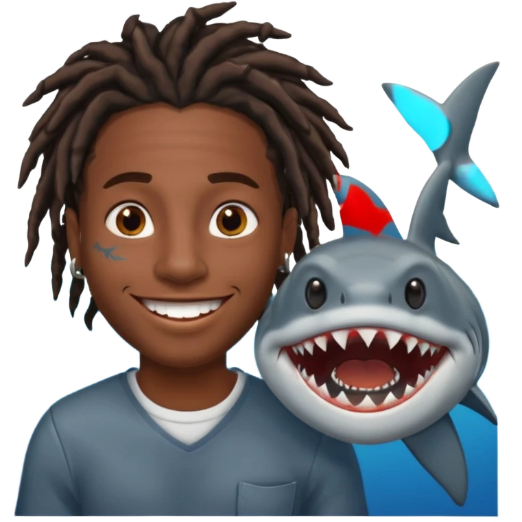 Dark skin black male with locs and shark bite piercings emoji