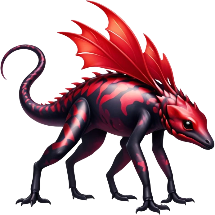 a translucent black red iridescent ethereal tropical edgy vernid-fionbri-creature with splash patterns full body emoji