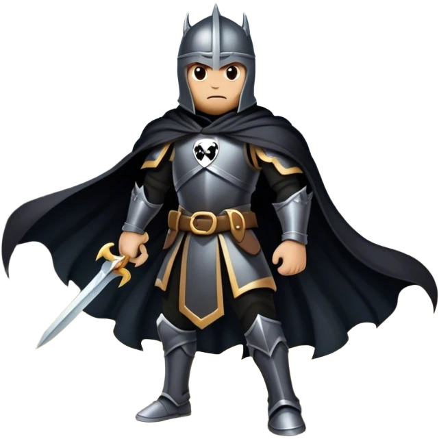 A shadowy knight with a black cape, standing in a stormy battlefield emoji