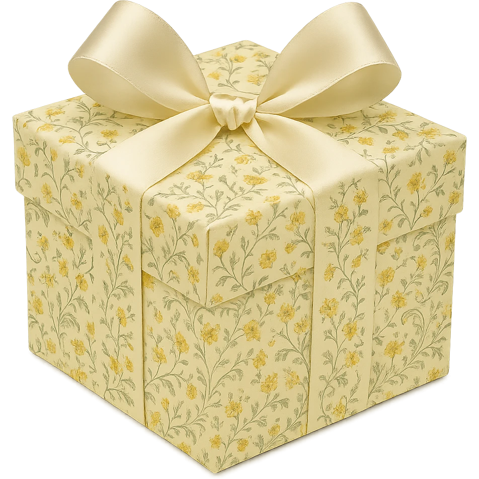 Elegant Rococo pale white yellow ditsy floral gift box  , remove background emoji