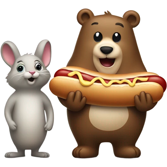 A bear with a hot dog and a bunny friend  emoji