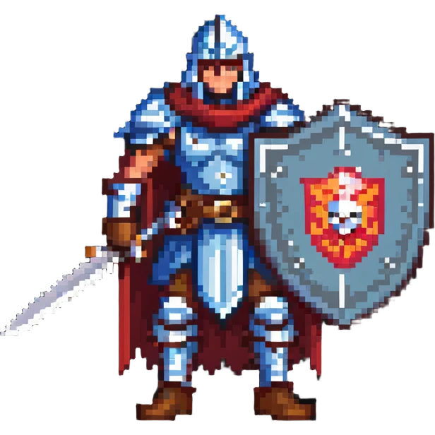 retro fantasy warrior with sword and shield emoji