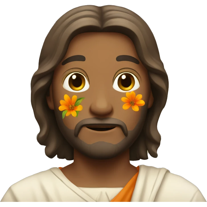 Jesus holding orange flowers emoji