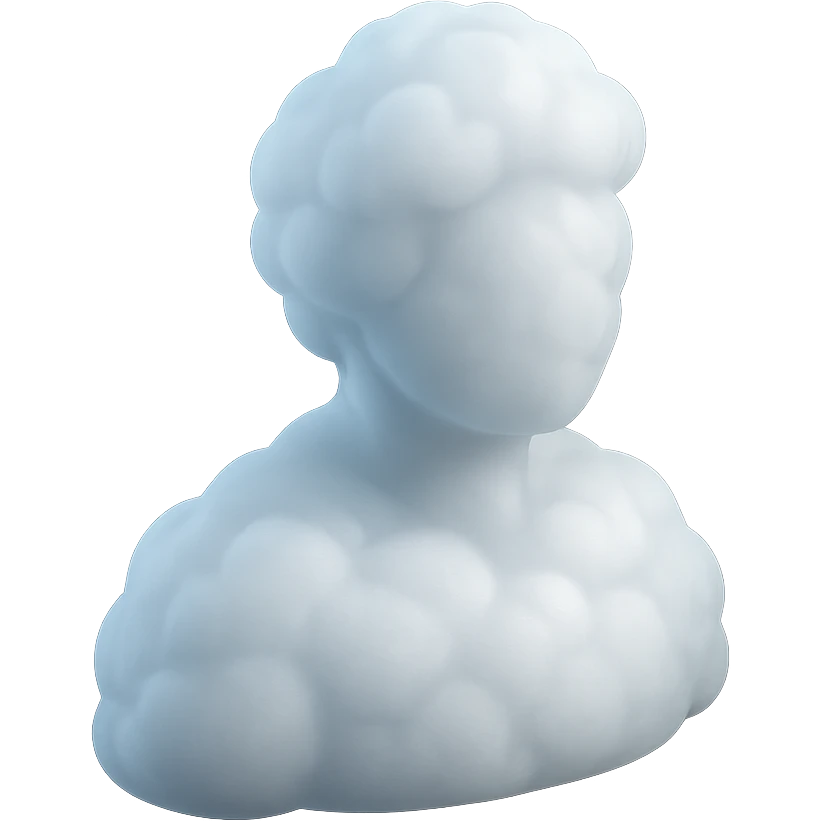 A person from the shoulders up, entirely composed of fluffy, convex, white clouds emoji