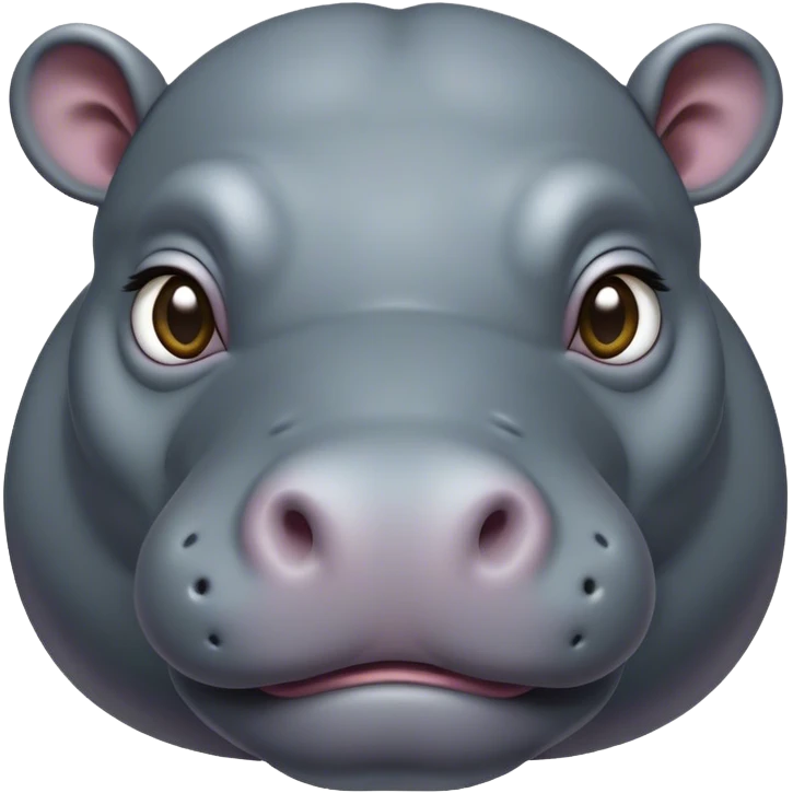 Cinematic Noble Hippo Portrait Emoji, Poised and regal, with a massive, robust build and a smooth, well-groomed slate-gray hide, deep-set soulful eyes, Simplified yet sharp and sophisticated features, highly detailed, glowing with a soft, dignified glow, high shine, intelligent and calm, stylized with an air of riverine majesty, focused and attentive, soft glowing outline, capturing the essence of a watchful and confident water-dweller, so majestic it feels as though it could lumber out of the screen with effortless authority! emoji