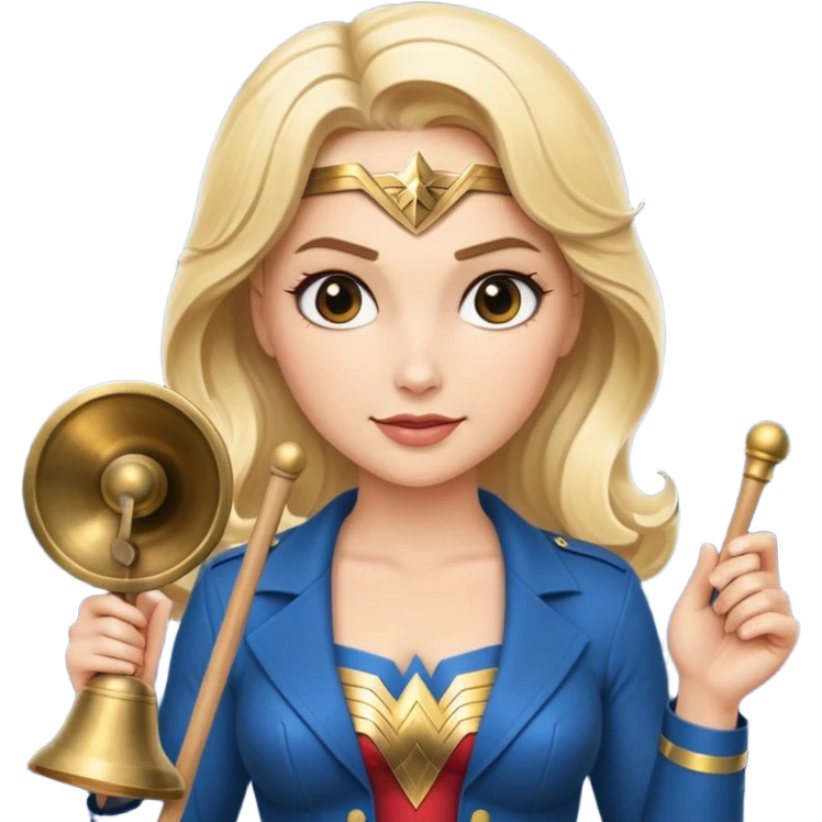 Blonde Wonder Woman holding bell and short white orchestra conductor’s baton  emoji
