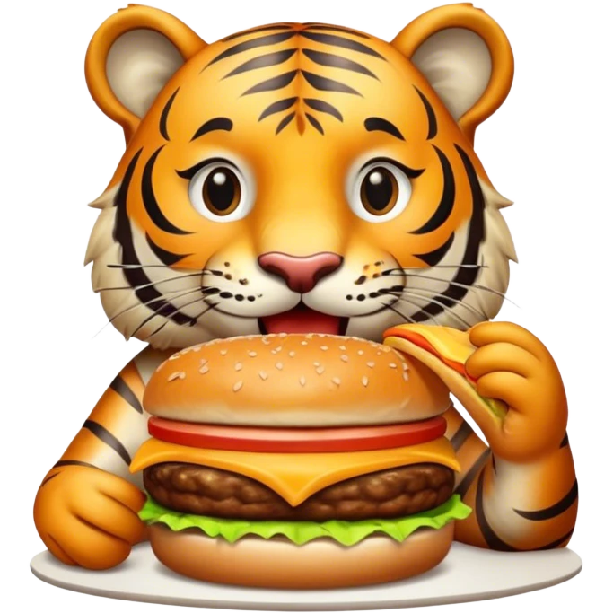 Tiger eating a juicy burger at walk ons emoji