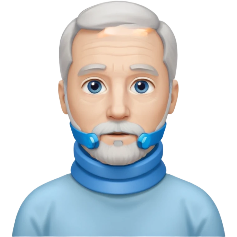 Older man with a full beard, a medical neck brace, and blue eyes. emoji