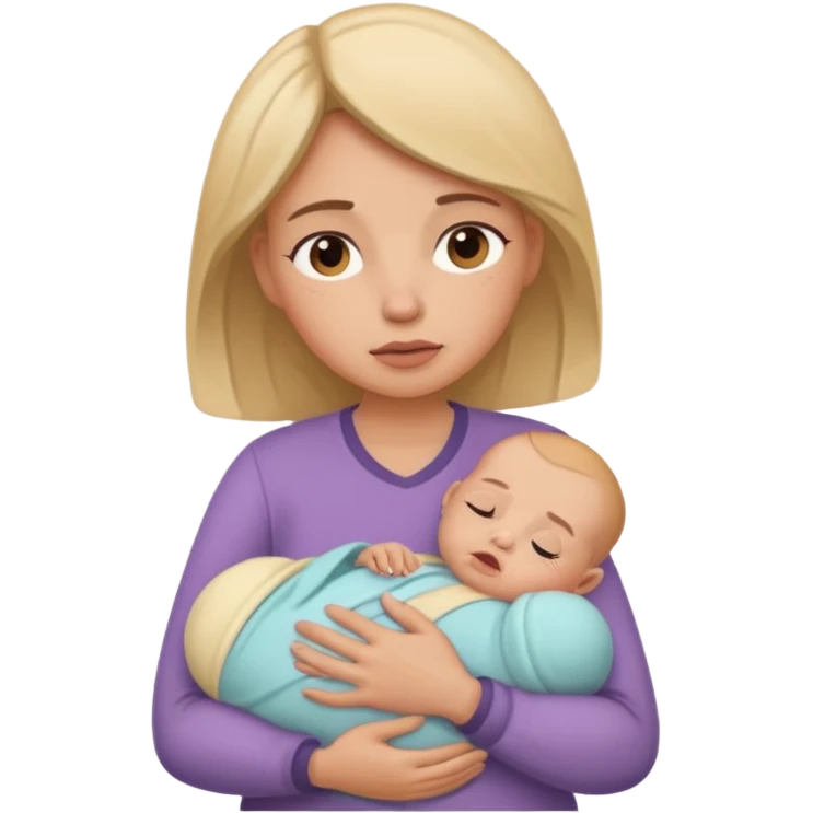 exhausted lady with baby emoji
