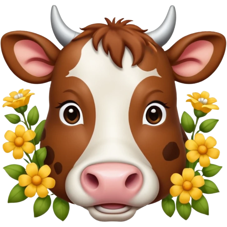 A cute brown cow with flowers  emoji