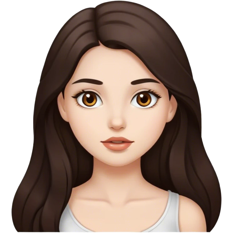 pretty girl, long hair, brown eyes, natural lips, white skin, dark brown hair emoji
