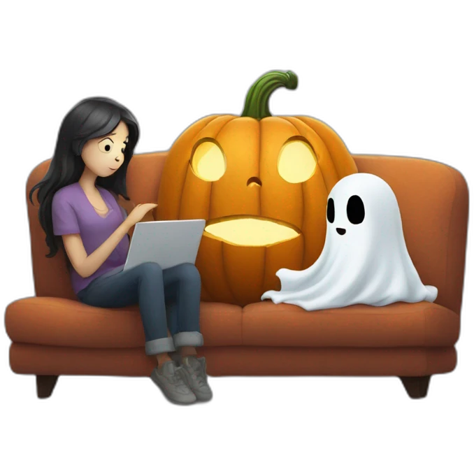 pumpkin watching movie with ghost emoji