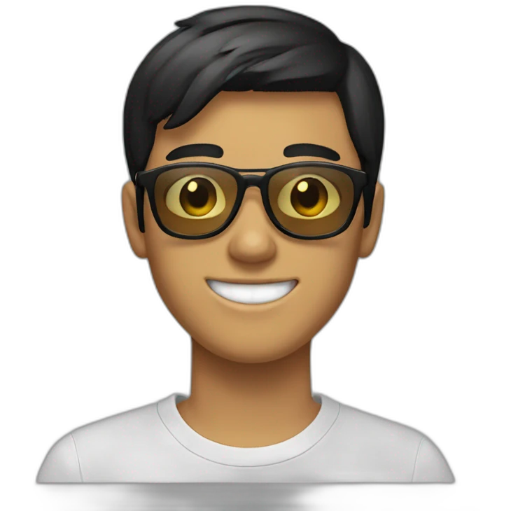 Light brown teenage boy, smiling with teeth, combover straight black hair, sunglasses emoji