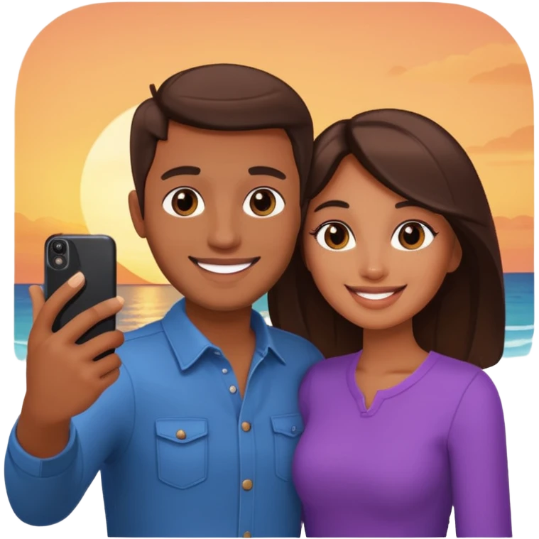 Couple Selfie + phone + sunset emoji