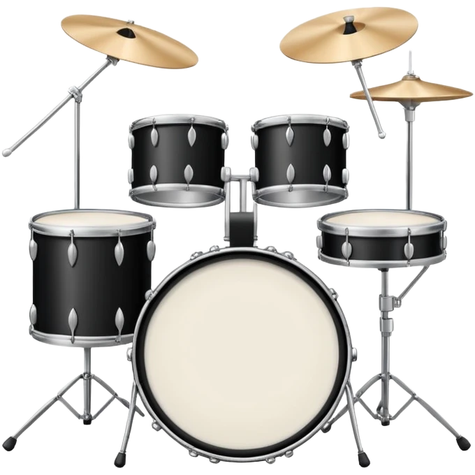 Minimalistic flat vector icon, iOS style, thin black contour on white background. Drum set with two drumsticks above. Clean, no text, no shadows emoji