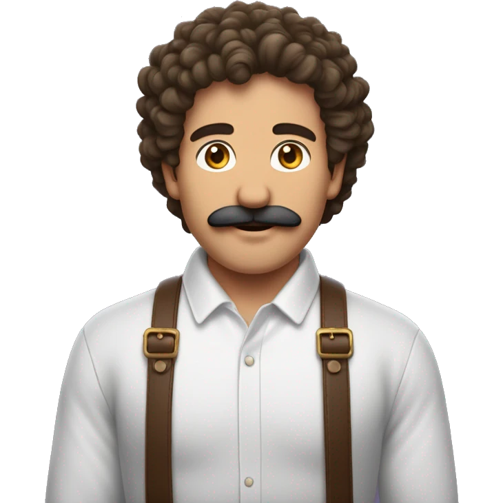 Homme bruns cheveux bouclés, bouc et et moustache  emoji