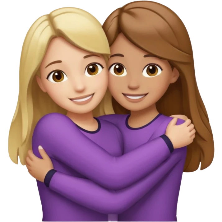 Girls with brown and one with blonde haar hugging and smiling emoji