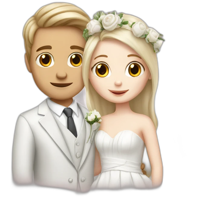 A couple of boy and girl getting married White skin emoji