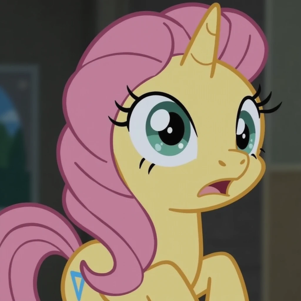 Fluttershy in a realistic style, looking determined, transparent background emoji