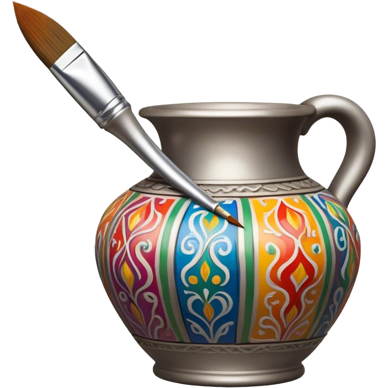 Metal painting icon, fine paintbrush painting a detailed metal statuette or vase with bright, vivid colors, visible strokes and intricate patterns, no finished artwork, just the painting process, minimalistic style, clean lines, transparent background. emoji