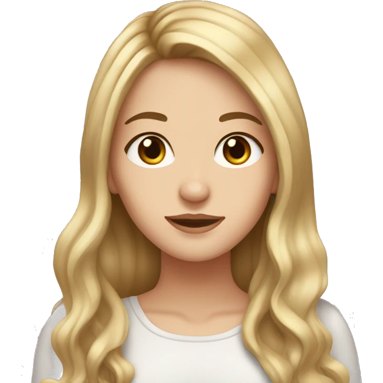 White girl with brown eyes and long brown hair with blonde streaks in front of hair emoji
