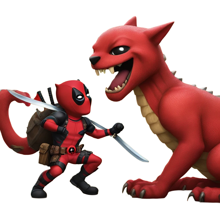 Deadpool on a giant cat fighting a dragon emoji