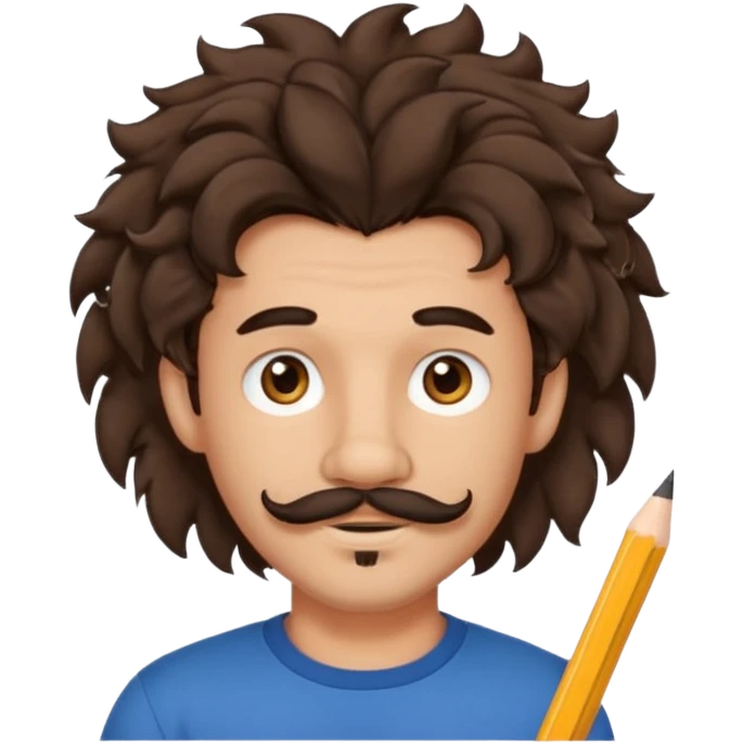 Make a cute guy with bouncy curly dark brown hair with a disconnected goatee and medium skin with a thin parted pencil mustache and lion ears emoji