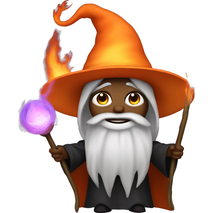 Human demonologist in a wizard costume, surrounded by a fiery halo, Halloween theme, emoji emoji