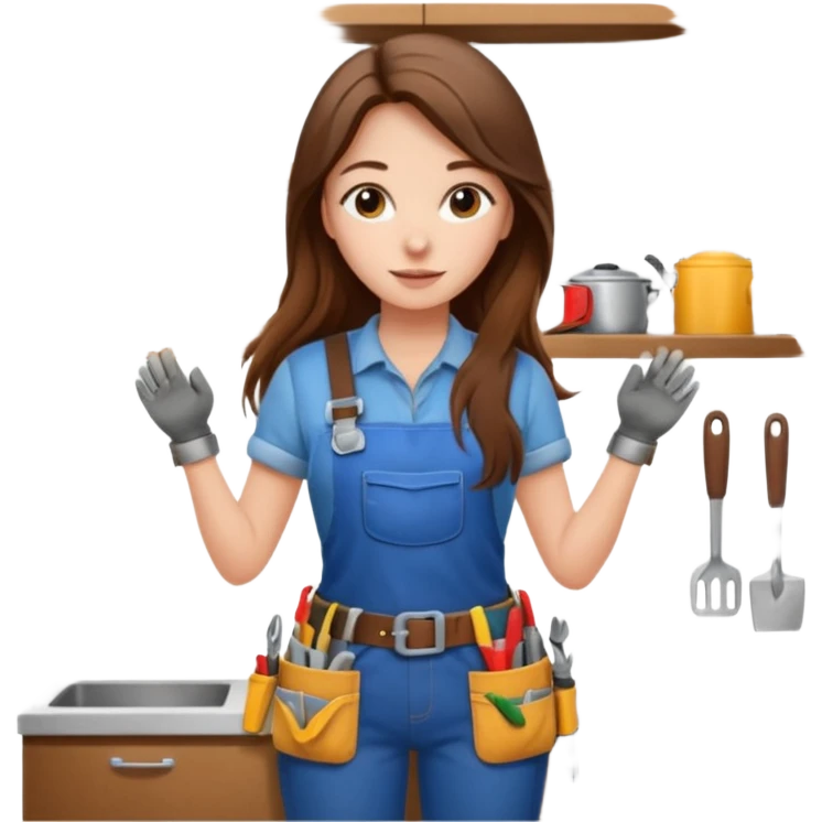 beautiful girl with long brown hair renovating her kitchen emoji