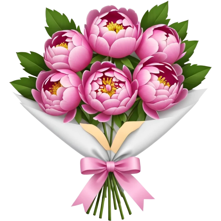 Bouquet of pink flower peony wrapped in white paper emoji