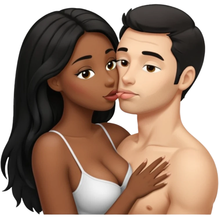 tan white man french kissing his black girlfriend and holding her breasts emoji