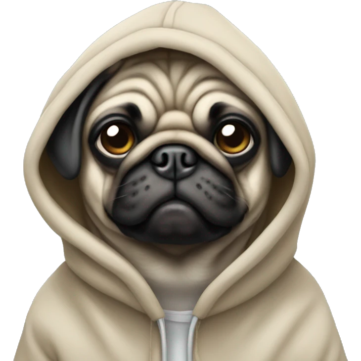 A pug wearing a hoodie emoji