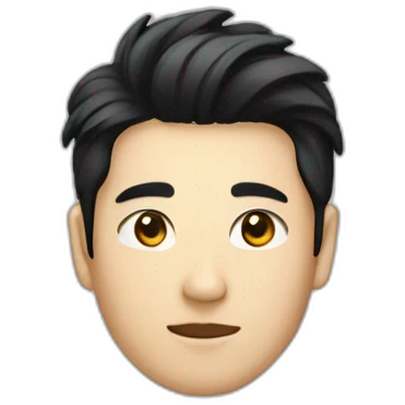 Asian guy with korean black hairstyle wearing black checkered suit with black eyes color emoji