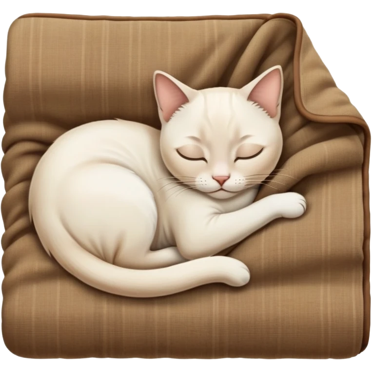 A white Siamese cat sleeps in a brown blanket emoji