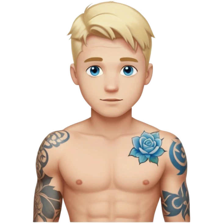 Handsome shirtless blonde hair and blue eyes white guy with body tattoos sexy pose sfw emoji