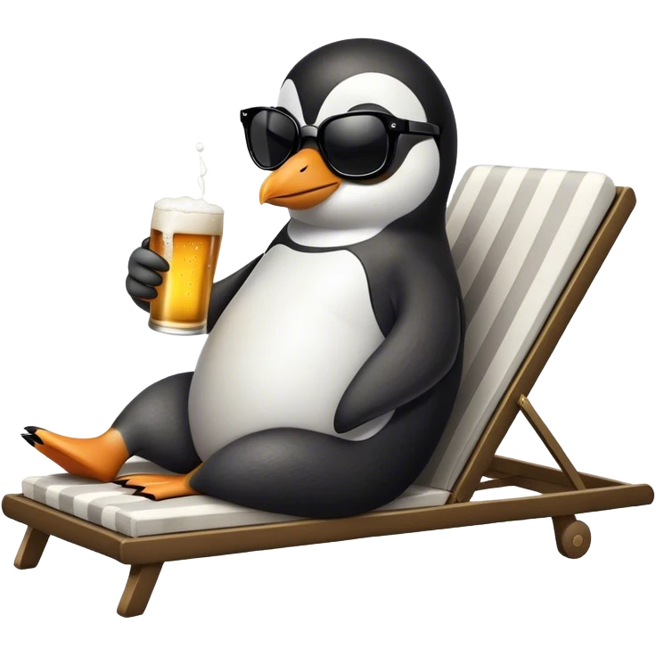 Pinguin in sunglasses drinking beer on a chaise longue emoji