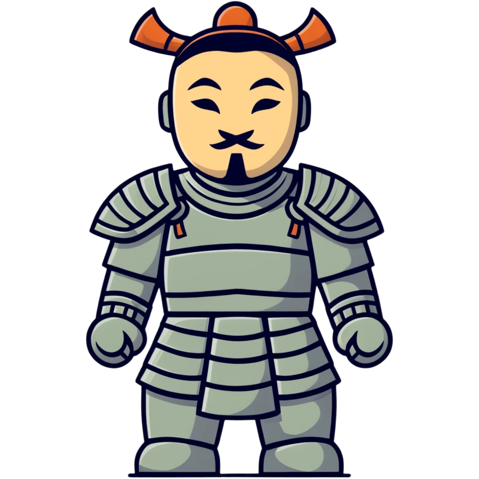 Terracotta warrior with detailed armor and stoic expression, ancient Chinese clay soldier emoji