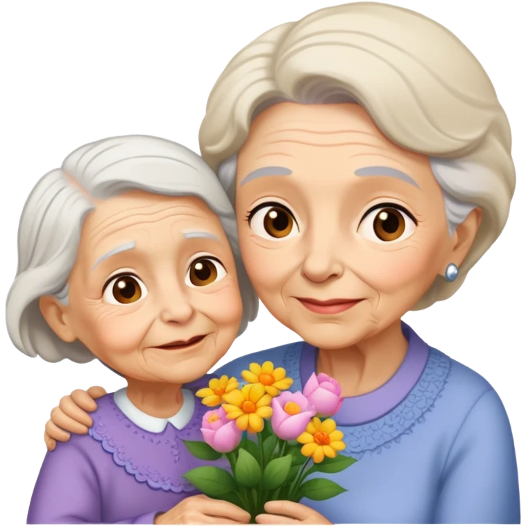 child giving flowers to an elderly woman, warm and expressive emoji